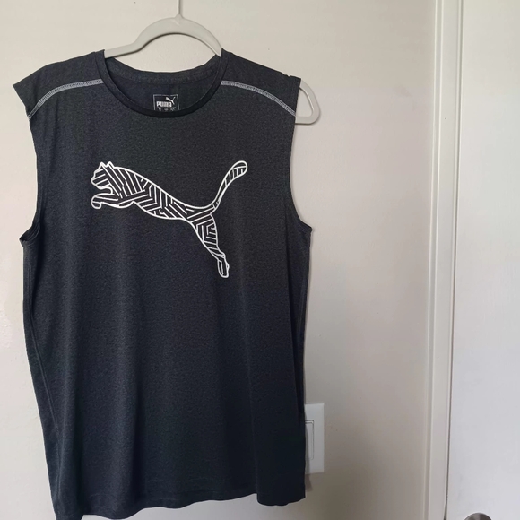 Puma Black Sleeveless Athletic Tank with White Logo - Picture 6 of 11